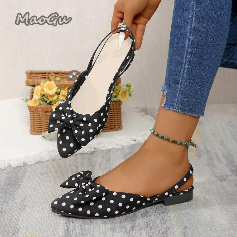Fashion Pointed Toe Butterfly-knot Women's Fashion Low Heel Sandals Spot Checkered Office Ladies Flat Sandals Elegant Ankle Straps Shoes