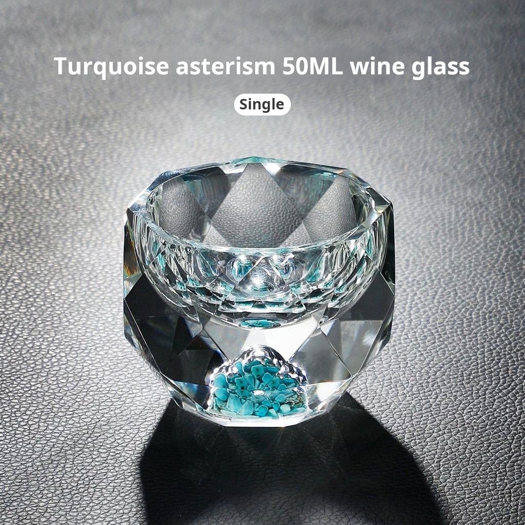 Light luxury turquoise wine cup Diamond cut crystal wine set Gold foil Star Cup Creative teacup Heat resistant birthday gift box