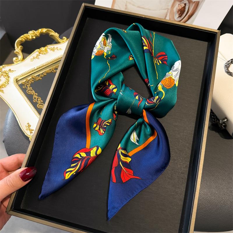 Luxury Designer Yellow Floral Print Scarf Women Silk Scarves Bandana Hijab Neckerchief Shawl Kerchief Hair Band Foulard Lady