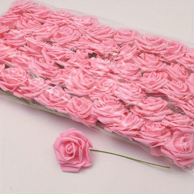 

50 шт./упаковка Белая ПЭ роза искусственная головка цветка со стеблем DIY букет свадебное украшение принадлежности для скрапбукинга розовый