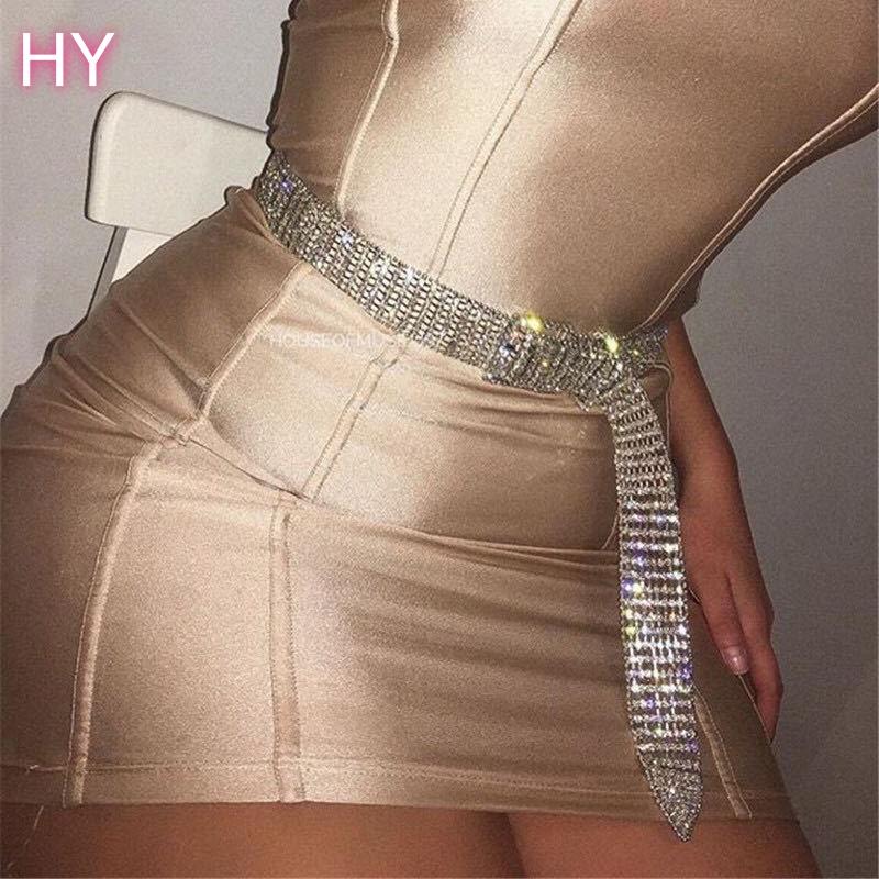 HY Bling Belt Ladies Women Luxury Bling Waist Full Diamond Rhinestone Chain Belt