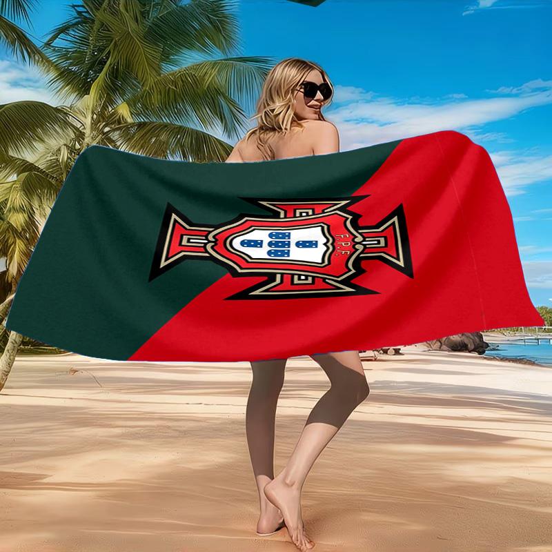 Strandtuch mit Wappen der Portugiesischen Fußballföderation, Schnell trocknend, Pflegeleicht, Geeignet für Fitness und Strandurlaub, Sport-Essential