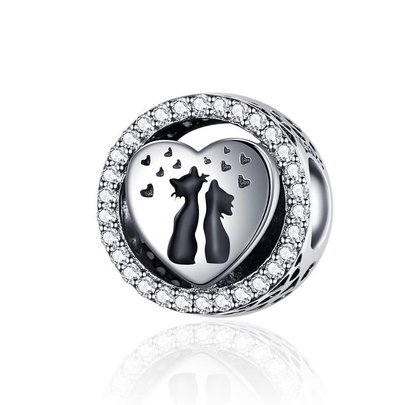 Bracciale Everlove in Argento Sterling s925 con Smalto Colorato a Forma di Zampa con Perline di Gatto e Cane