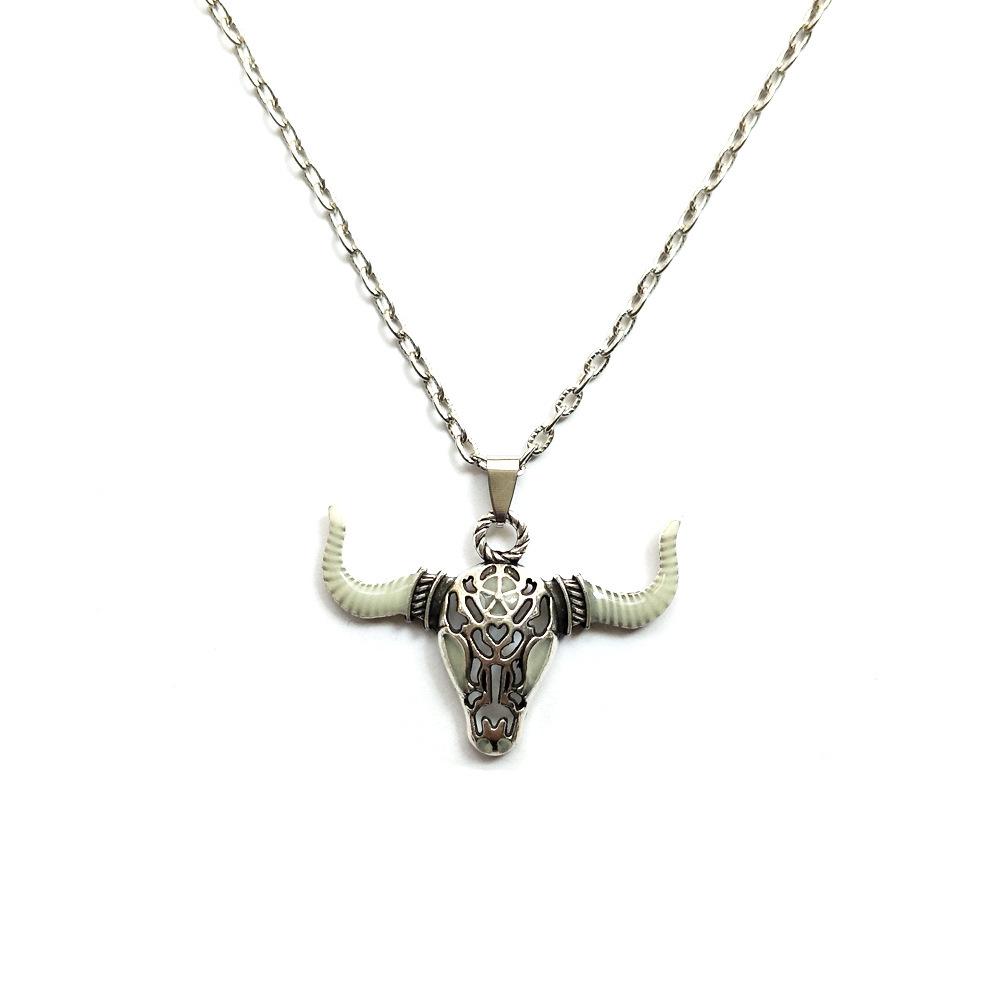 Punk Luminous Cat Head Sword & Bull Head Snake Pendant Necklace
