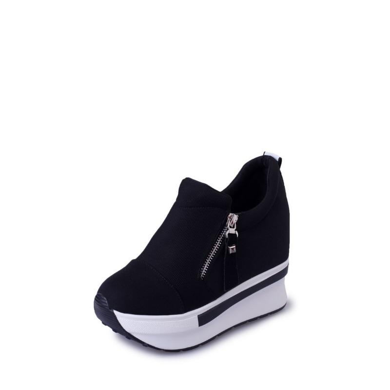 

20 весна и осень новая женская обувь-маффины, женская обувь на толстой подошве со скрытой платформой, повседневная спортивная обувь 40 чёрный