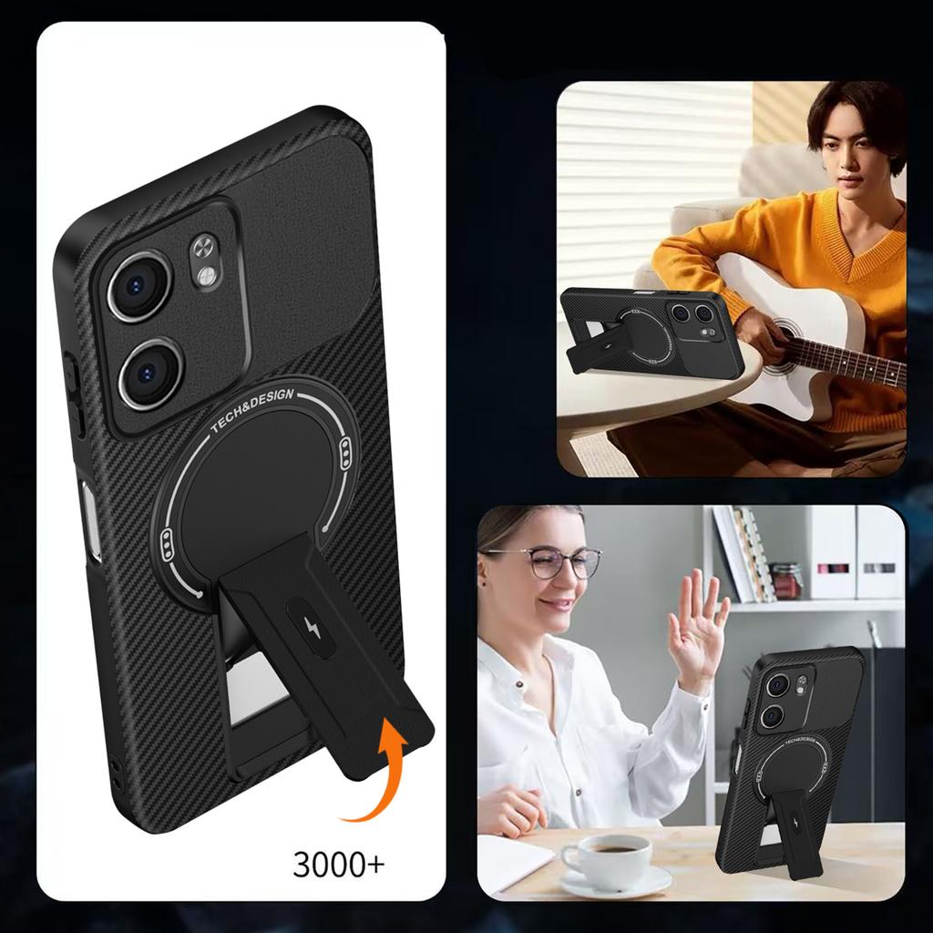 For Oppo A5x 4G/5G Case Arbon Fiber Texture PC+TPU Phone Cover with Kickstand