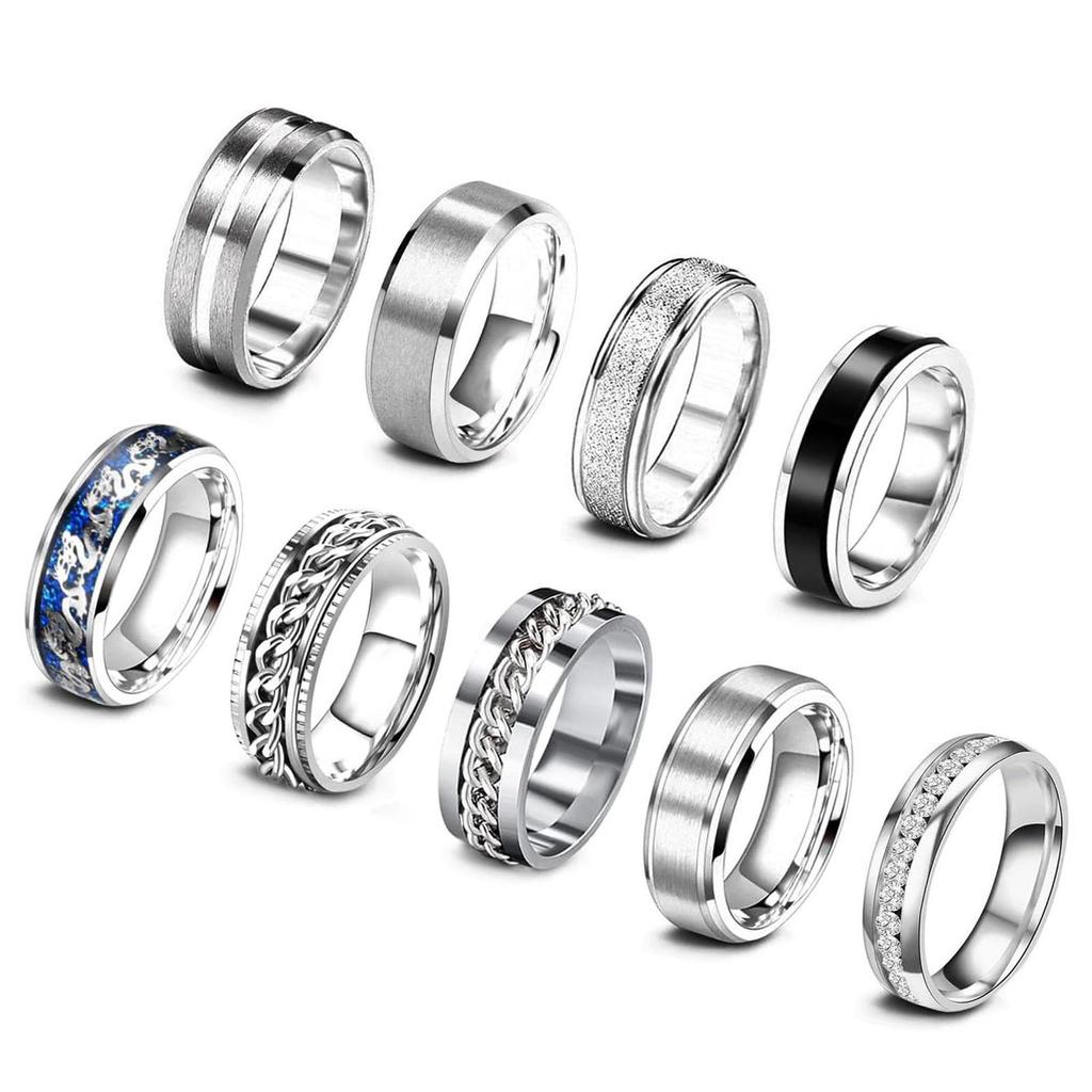 Hiyin 9-Piece Stainless Steel Rotating Decompression Ring Set