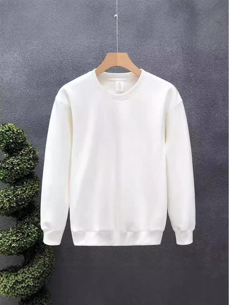 Men's 2025 Spring/Autumn Korean Trend Cotton Sweatshirt - Loose Fit, Round Neck, Solid Color Long Sleeve T-shirt