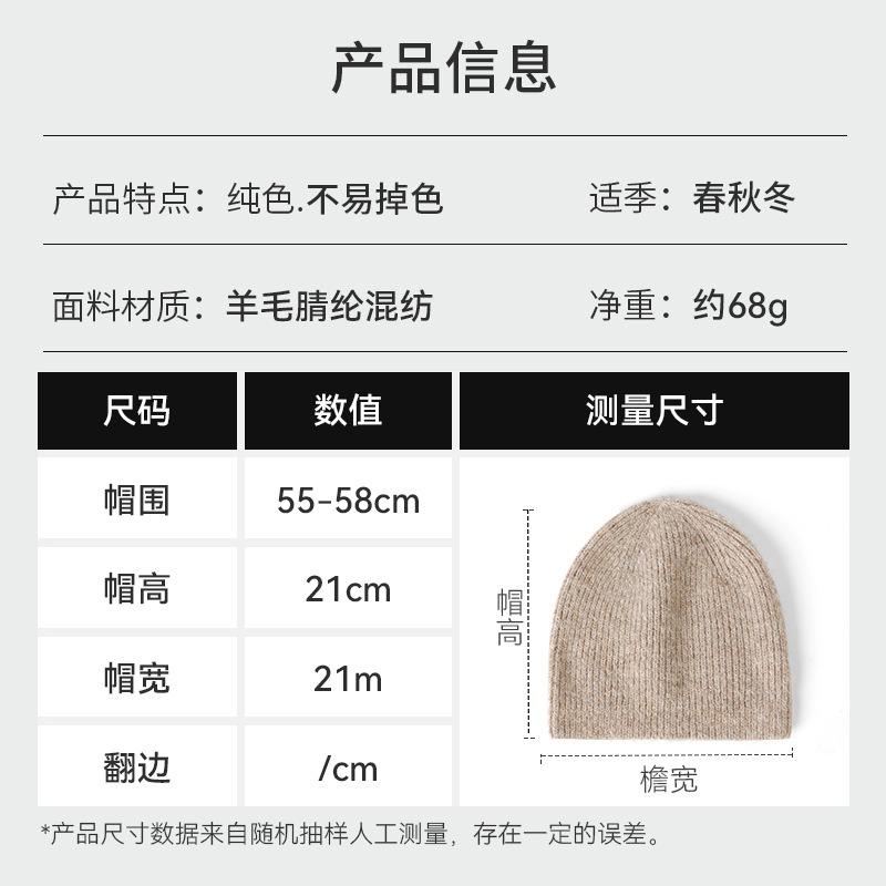 Winter hat women's warm knitted hat high quality wool blend solid color ear protection casual versatile wool hat