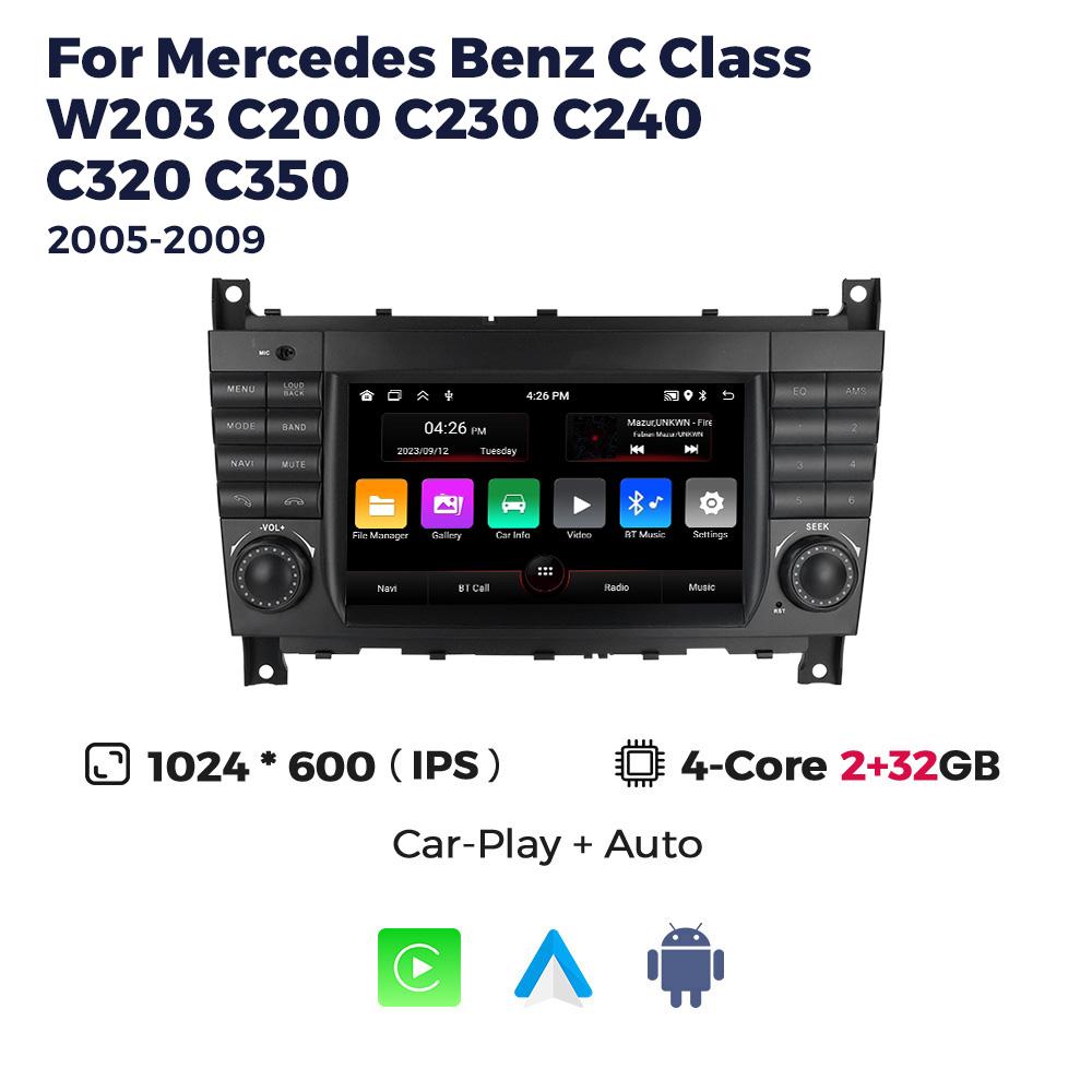 Radio auto Android player video multimedia pentru Mercedes Benz W203 W209 W219 A Class A160 C-Class C180 C200 CLK200 C230 GPS 2din