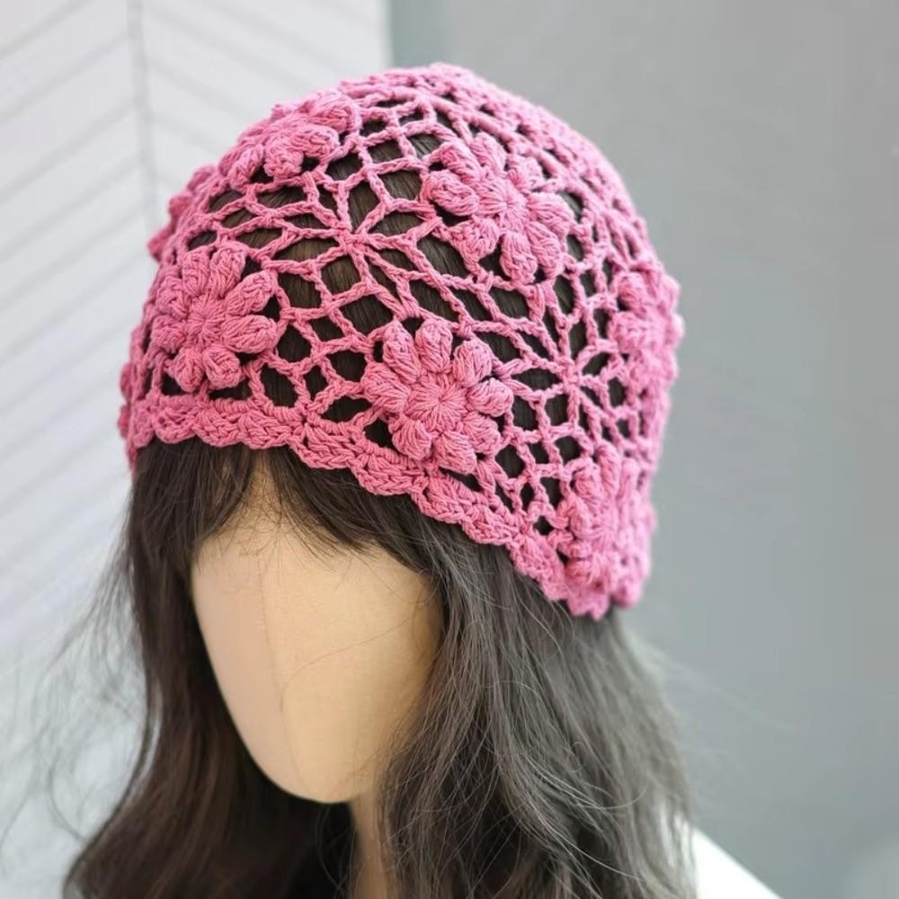 3D Flower Candy Knitted Hat Hand Hook Crochet Beanie Cap Sweet Women Bald Hat