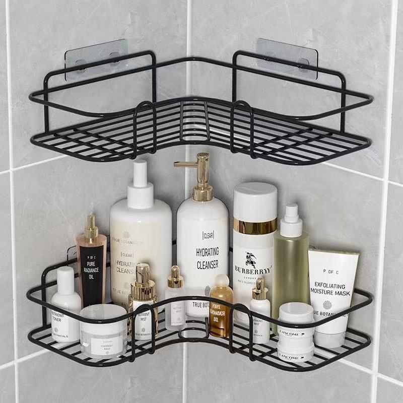 Punch-Free Bathroom Corner Shelf - Wall-Mounted Vanity Storage Rack