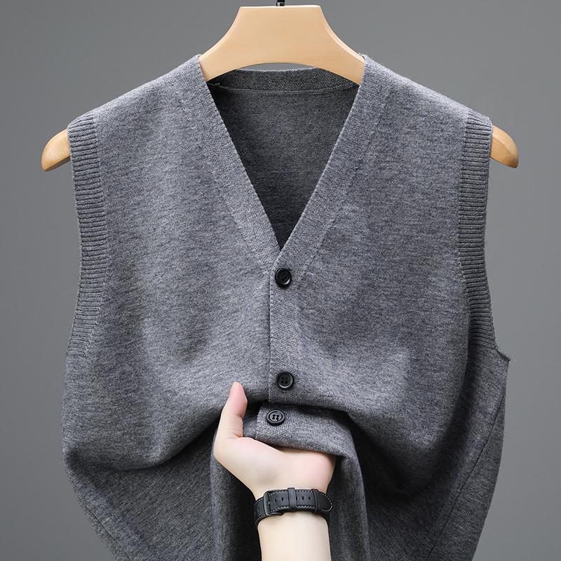 Single Breasted Pullover Autumn Sleeveless Vests Men Work Sweater Knitted Male Waistcoat Jumper Pullovers