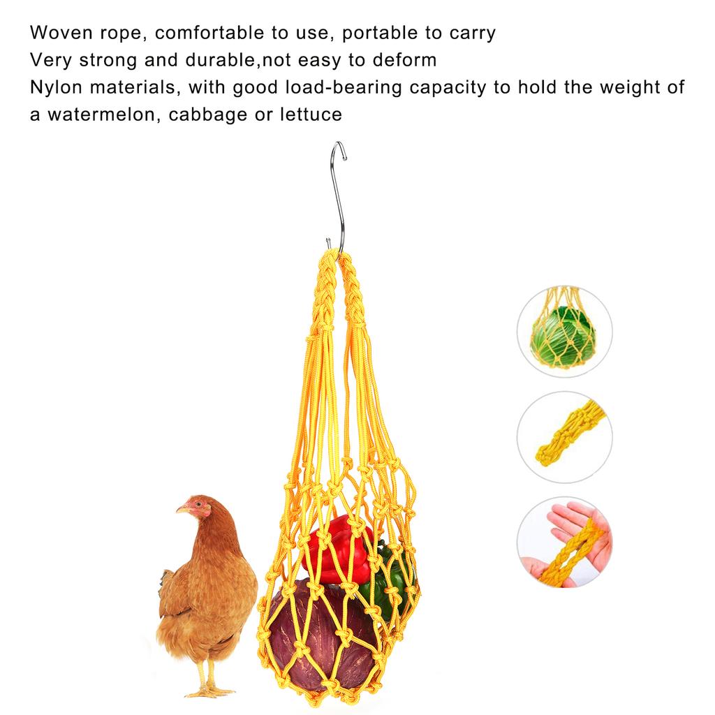 Poultry Hanging Feeding Net Bag Chicken String Bag Vegetable Fruits Feeding Toy Tool with Hooks