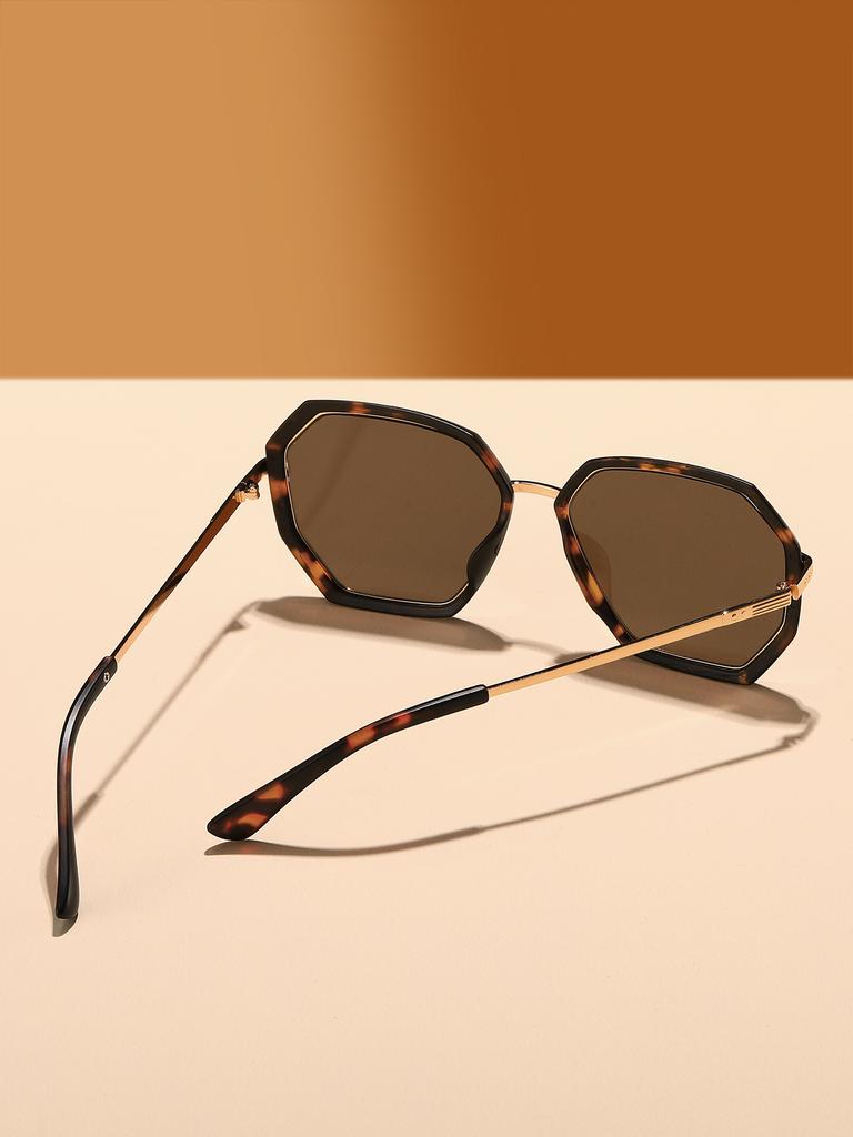 1Pc French Retro Octagonal Tortoiseshell Women's Sunglasses with High-End Metal Temples, Trendy, Vacation-Friendly, Uv Protectio