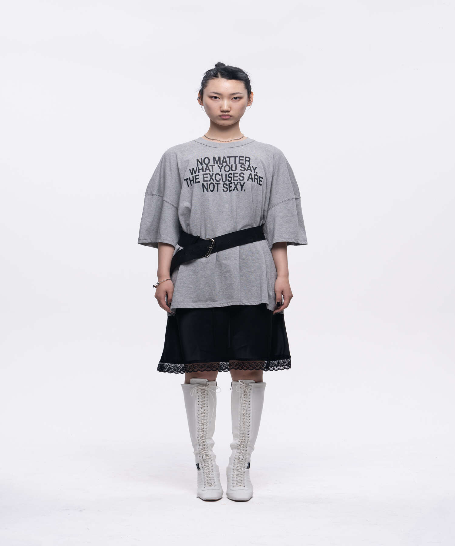 Depk Lettering Boxy Fit T-Shirt - Gray Gray