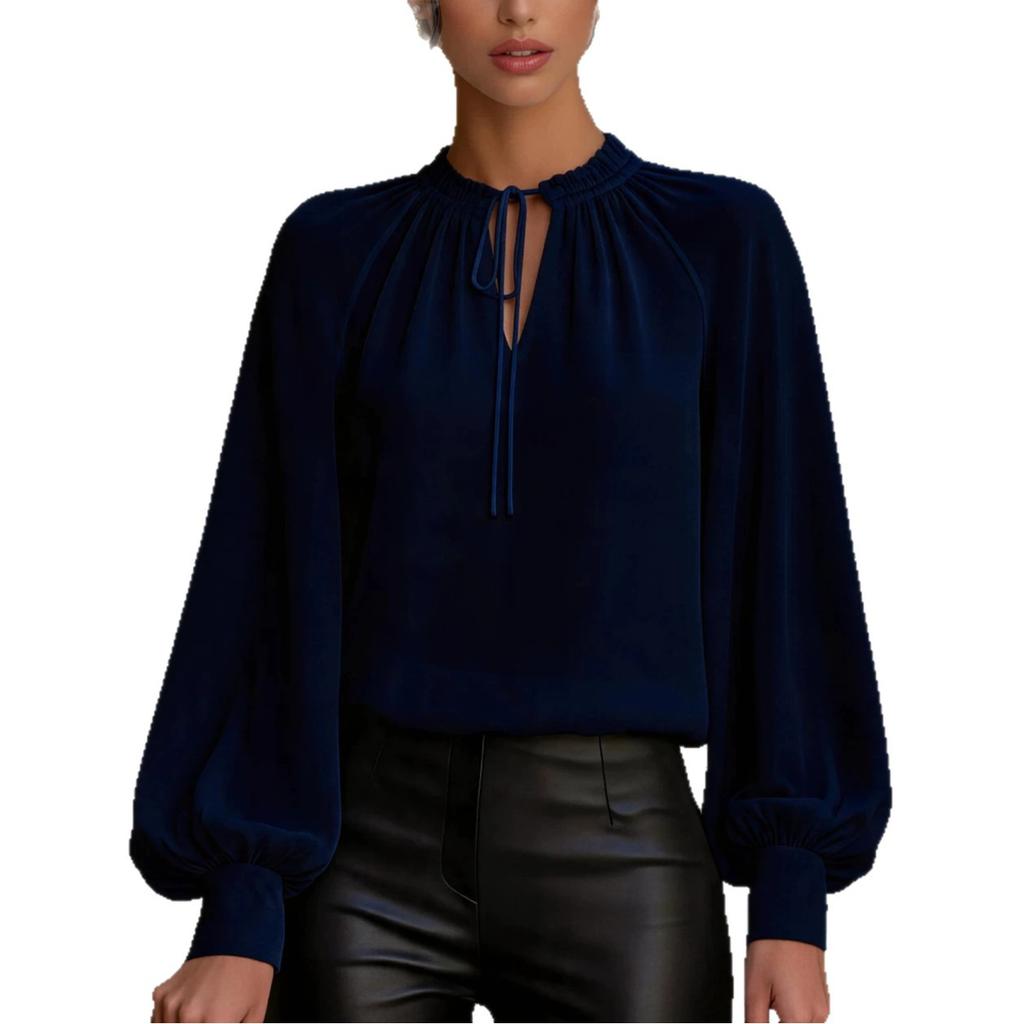 New Arrival: French-style Lantern-sleeve Tie-front Blouse – A Stylish Top for Women’s Everyday Wear
