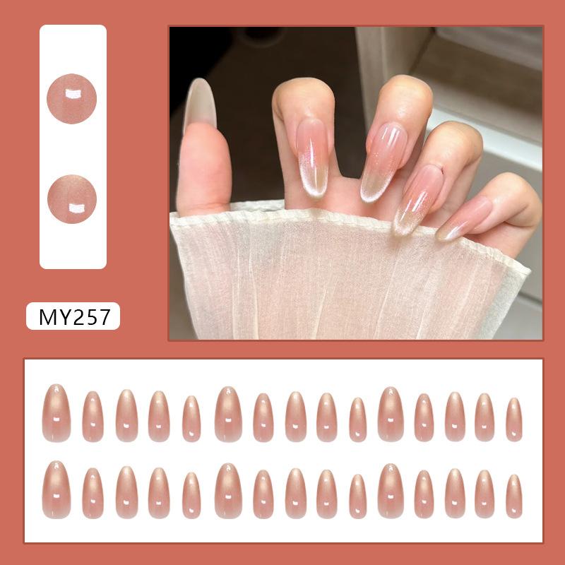 Smart cat eye streamer blush gradual change simple almond nail ins wind removable wearing armor 30 pieces