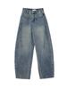 Damen High Rise Barrel Jeans Lockerer Sitz Twill Gewaschen Blau Weiter Bein Lange Hose Mit Großen Taschen Amerikanischer Street Style