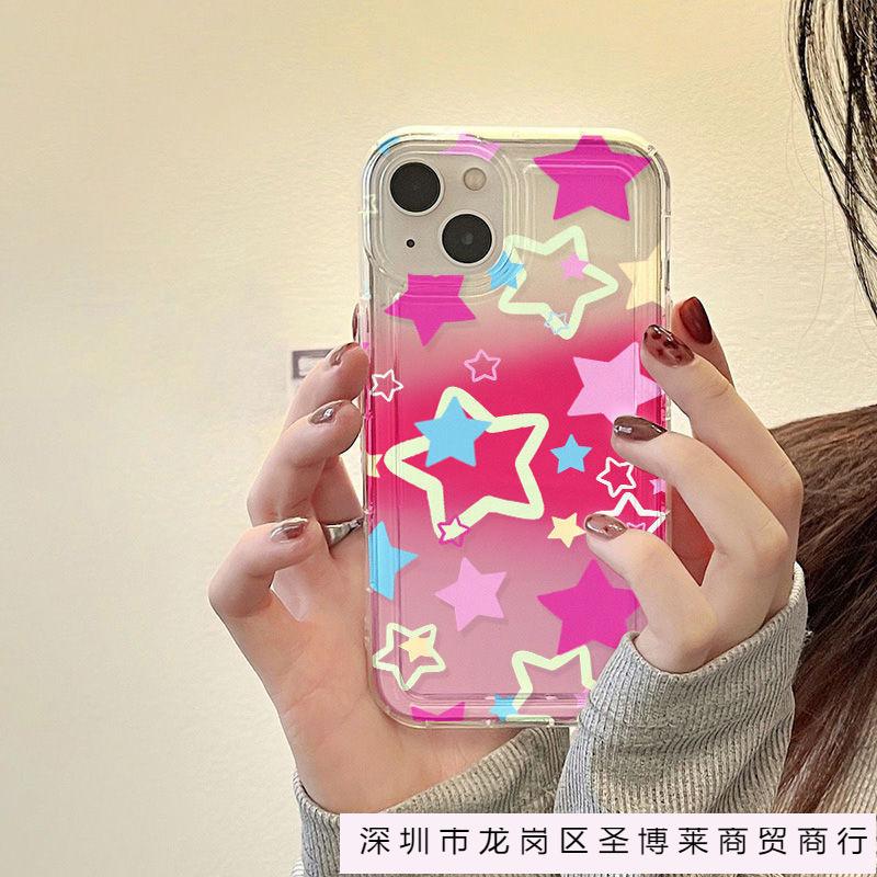 Color Pentagram Apple 15 Mobile Phone Case Iphone14promax Transparent Soft Rubber 13/12/11 All-inclusive Anti-drop