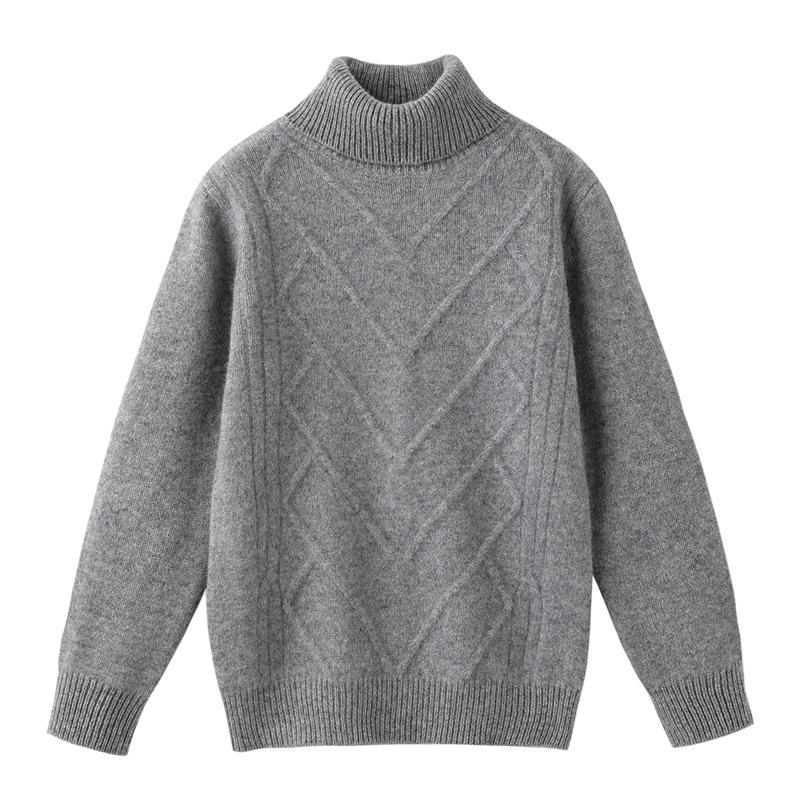 Children's Cozy Thick Wool Turtleneck Sweater - Solid Color, Loose Fit, Long Sleeve, Autumn/Winter Base Layer
