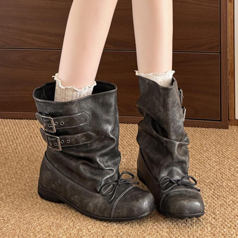 Bottines pour femmes Plates Nœud Chaussures de créateur Mode Nouveau Robe Femme Hiver Courtes Bottes Bottes de moto De Mujer Chaussures