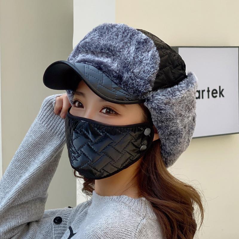 

Новая осенне-зимняя женская шапка с козырьком, ветрозащитная и теплая шапка, уличная шапка с защитой ушей, утепленная теплая велосипедная шапка чёрный