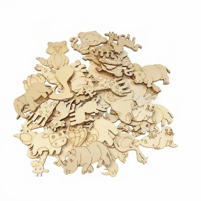 

50PCS Cute Blank Wood Slices Unfinished Wooden Animal Cutouts for Home Garden Decor DIY Paint Crafts Embellishments 40MM-50MM