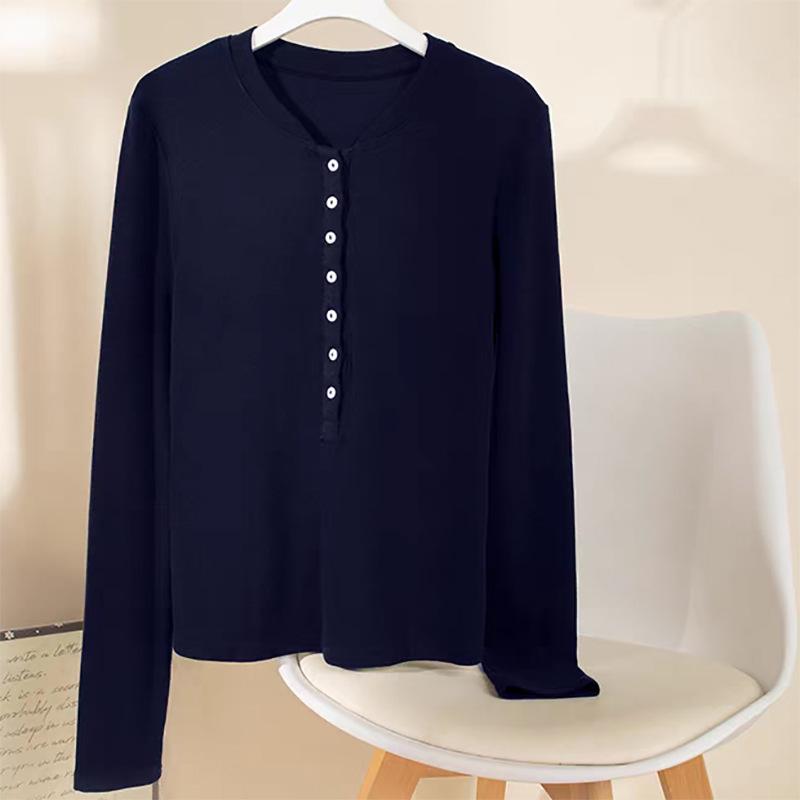 Dámská vlněná pletená košile s dlouhým rukávem a límečkem Henry, úzký střih