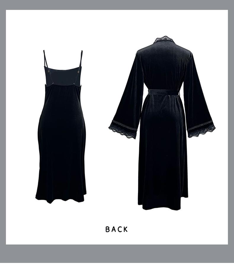 Fiyun Elegant Velvet Nightgown with Sexy Slit and Backless Design - European & American Style Home Set 651