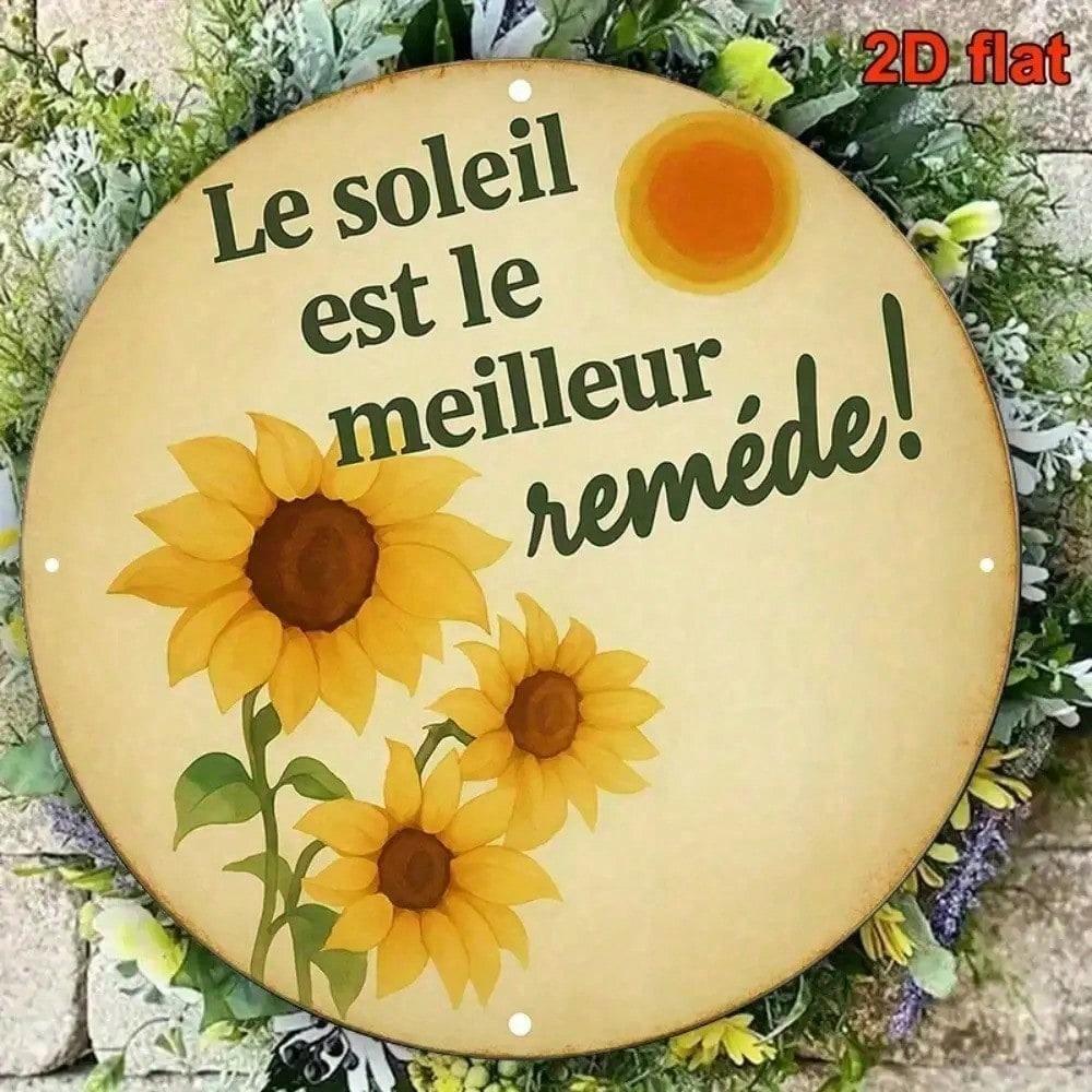 Vintage French Country Sunflower Metal Wall Art Sign 8 Inch Round Aluminum Plaque разноцветный