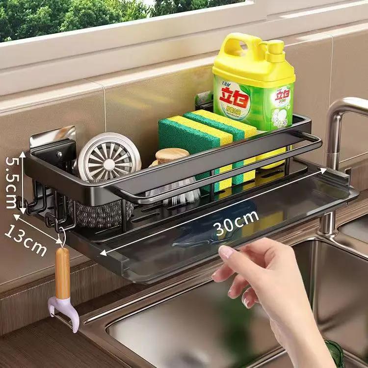 Aluminum Kitchen Storage Rack Sink Drain Rack Sponge Organizer Hanging Soap Drainer Shelf Basket Bathroom Shampoo Shelves