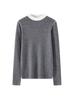 Women's Color-Block Knit Sweater, Long Sleeves, Fine-Spun Wool, French Style, Warm Base Layer for 2025 Autumn/Winter