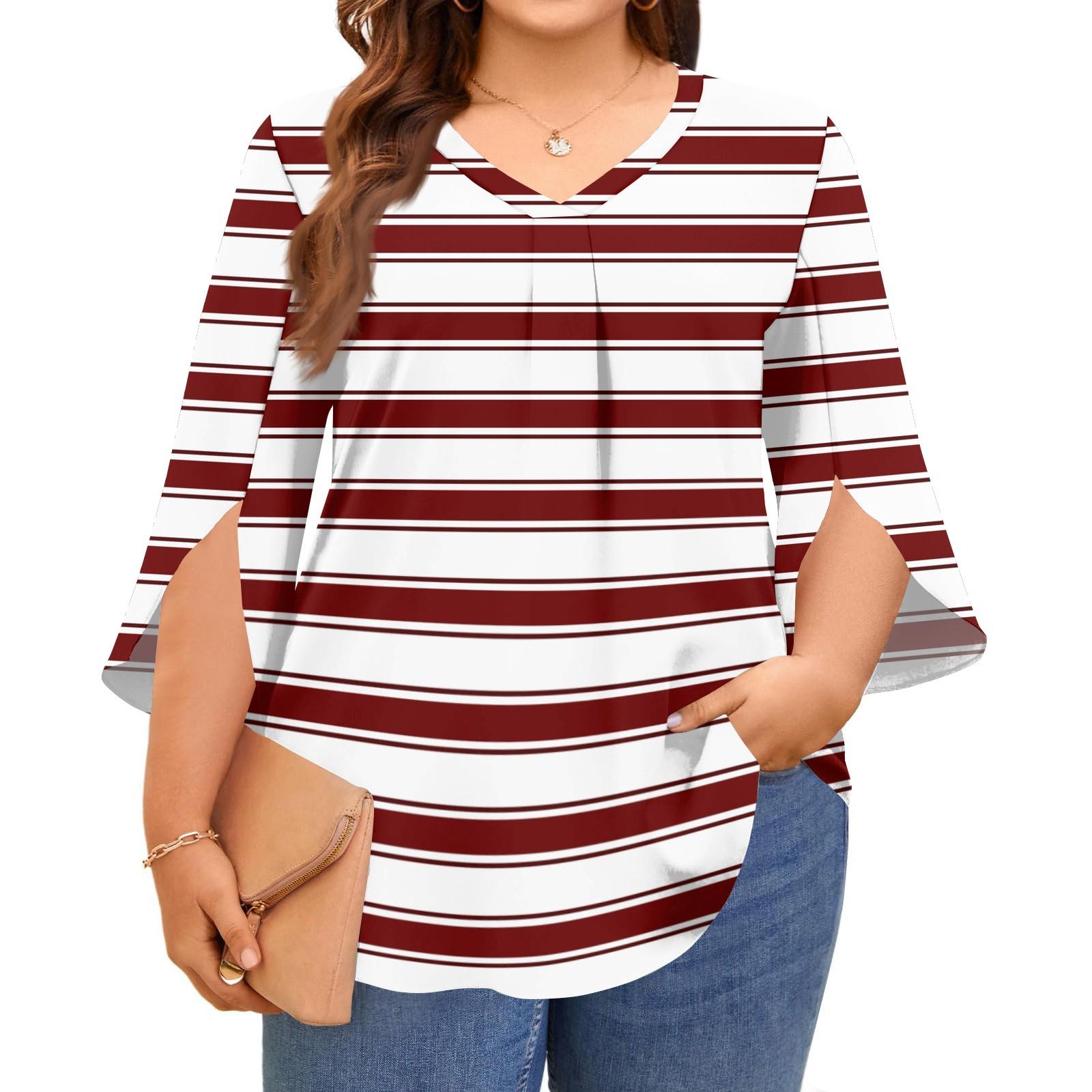 

Женские топы с принтом, V-образным вырезом, больших размеров, с рукавами 3/4, элегантные рубашки XXXXXL винный