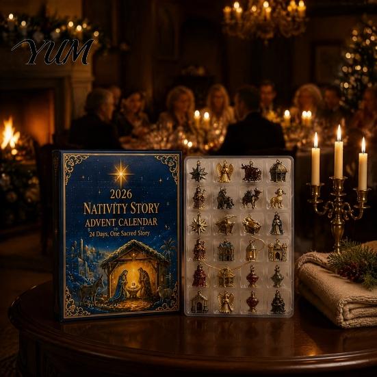 Countdown To Christmas Calendar 2026 Nativity Story Advent Calendar, 24 Days with 2D Acrylic Religious Keepsake Ornaments for Christian Holiday Decor