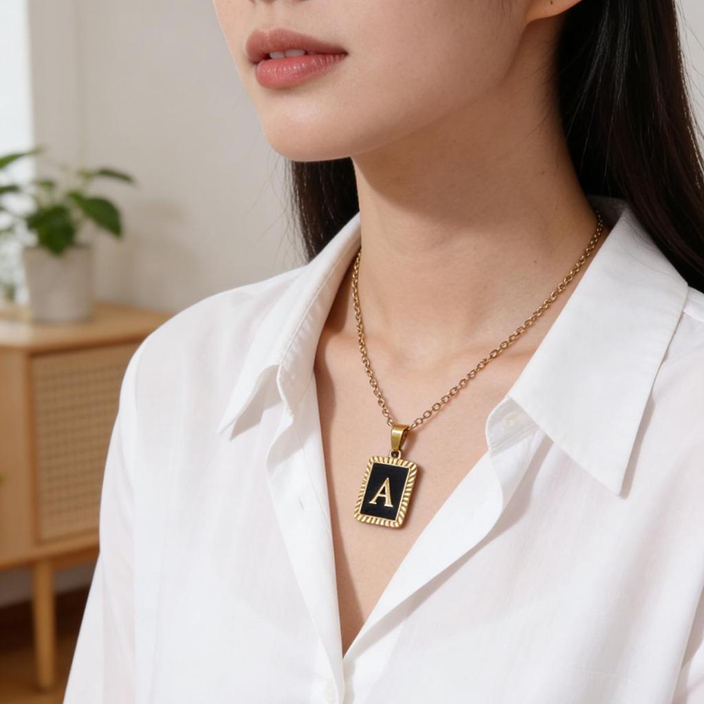 Stainless Steel Letter Pendant Clavicle Chain Necklace for Women - European & American Style