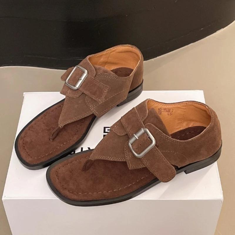 Fashion Clip Toe Women Sandals Flats Designer Retro Shoes Fashion Woman Slippers 2025 Summer Dress New Trend Walking Sandalias De Mujer