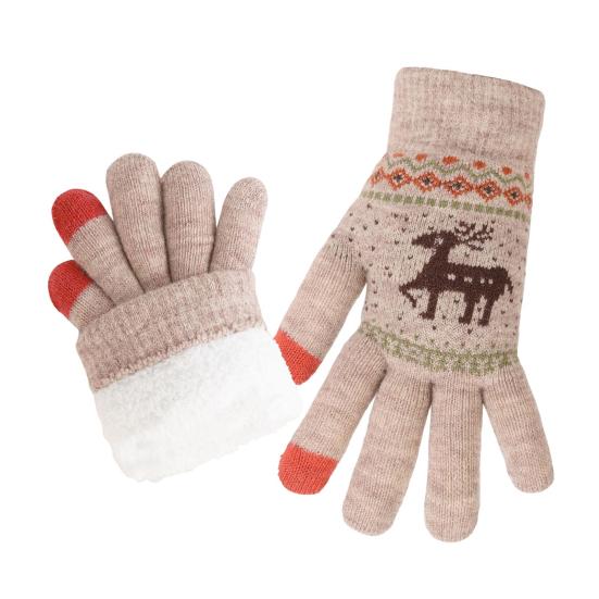 1 Pair Knitted Reindeer Full Finger Gloves Men Women Touch Screen Winter Warm Thick Fleece Gloves Outdoor Cycling Cold Weather Thermal Gloves