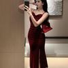Vintage Sexy Club Prom Red Dresses for Women Spaghetti Strap Slit Velvet Dress Beach Bandage Bodycon Midi Dress Party Elegant
