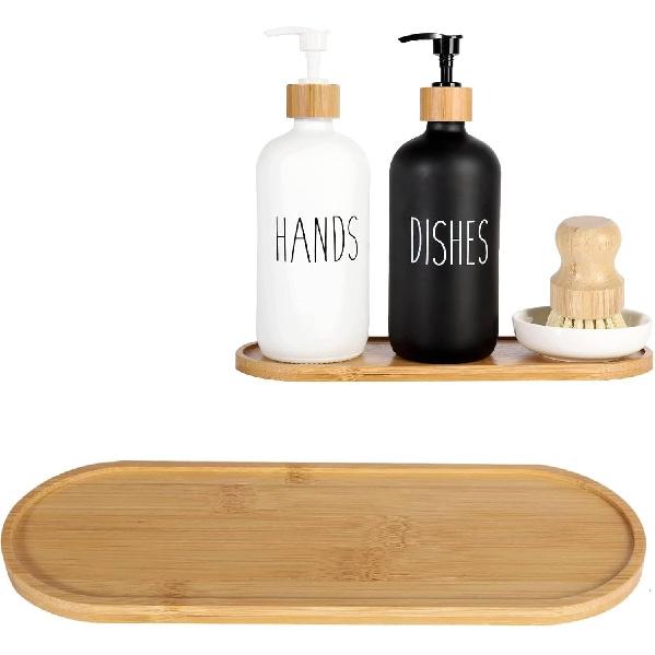 Bamboo soap Dispenser Tray, Bathroom Countertop Tray Kitchen Tray Bamboo T ray Sink T ray Dresser Jewelry Ring Dish, Comestic Holder Bathtub