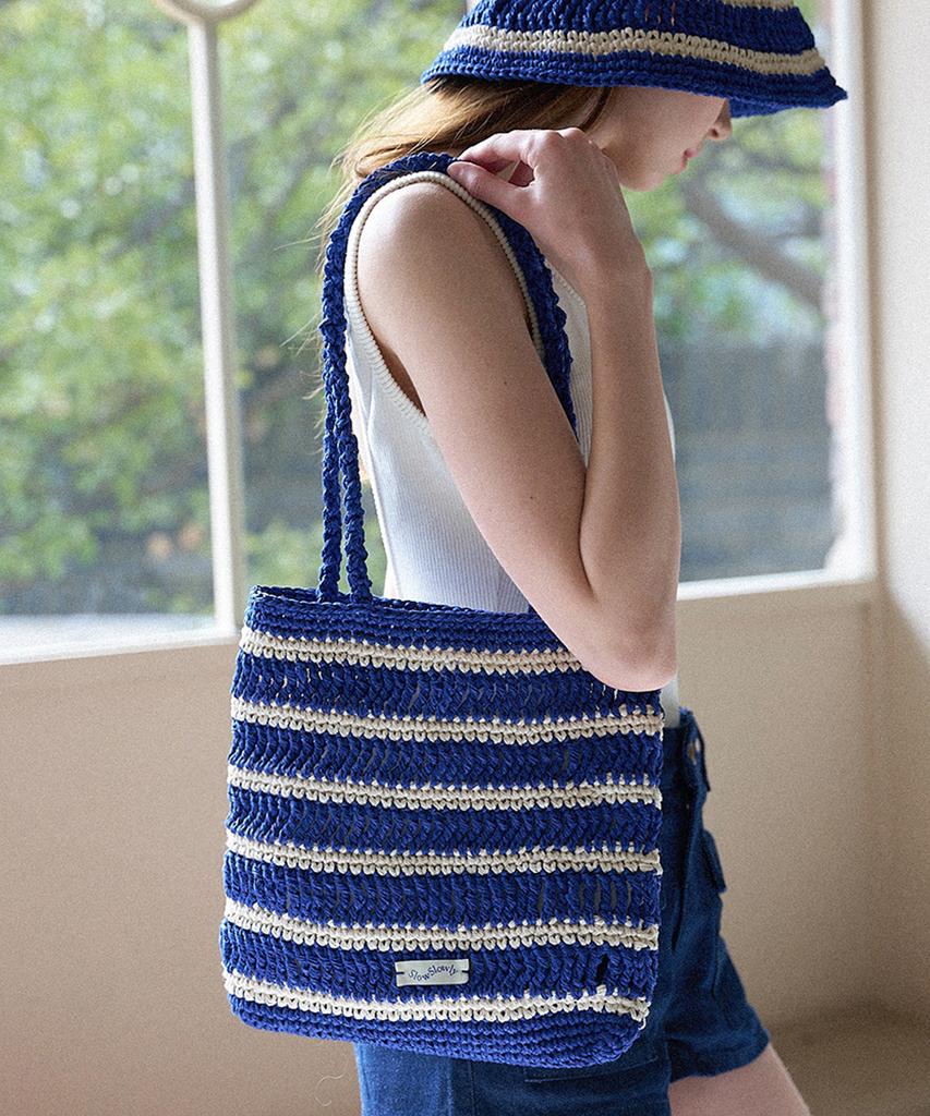Slowslowly Moroccan Handmade Crochet Stripe Shoulder Bag _ Blue