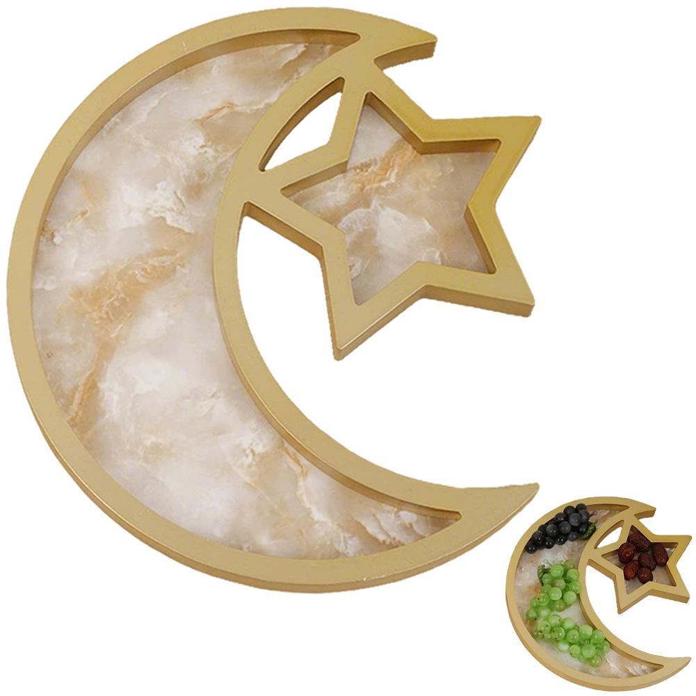 

Islamic Wooden Moon Star Tray Dessert Snack Plate for Home Decor Muslim Holiday Celebration Birthday Party Festival Decoration білий