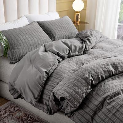Home Bedding Simple Solid Color Craft Seersucker Quilt Cover Pillowcase Three-piece Set