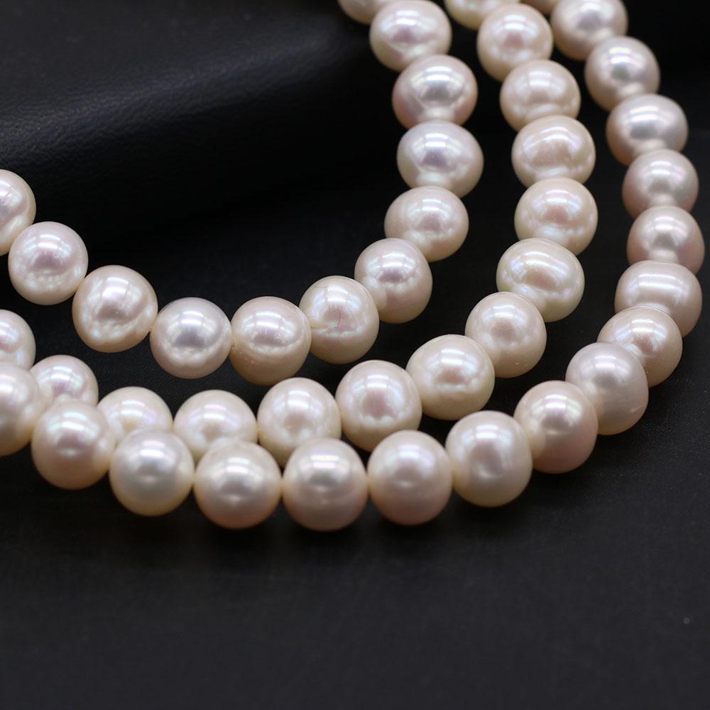 1String, 9-10mm White Natural Freshwater Near Round Pearls 36cm Loose Beads for Handmade Jewelry Craft Supplies, DIY Holiday Gifts