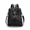 Women's PU Backpack Double Zipper Solid Color Retro Large Capacity School Bag Multifunctional Shoulder Bag