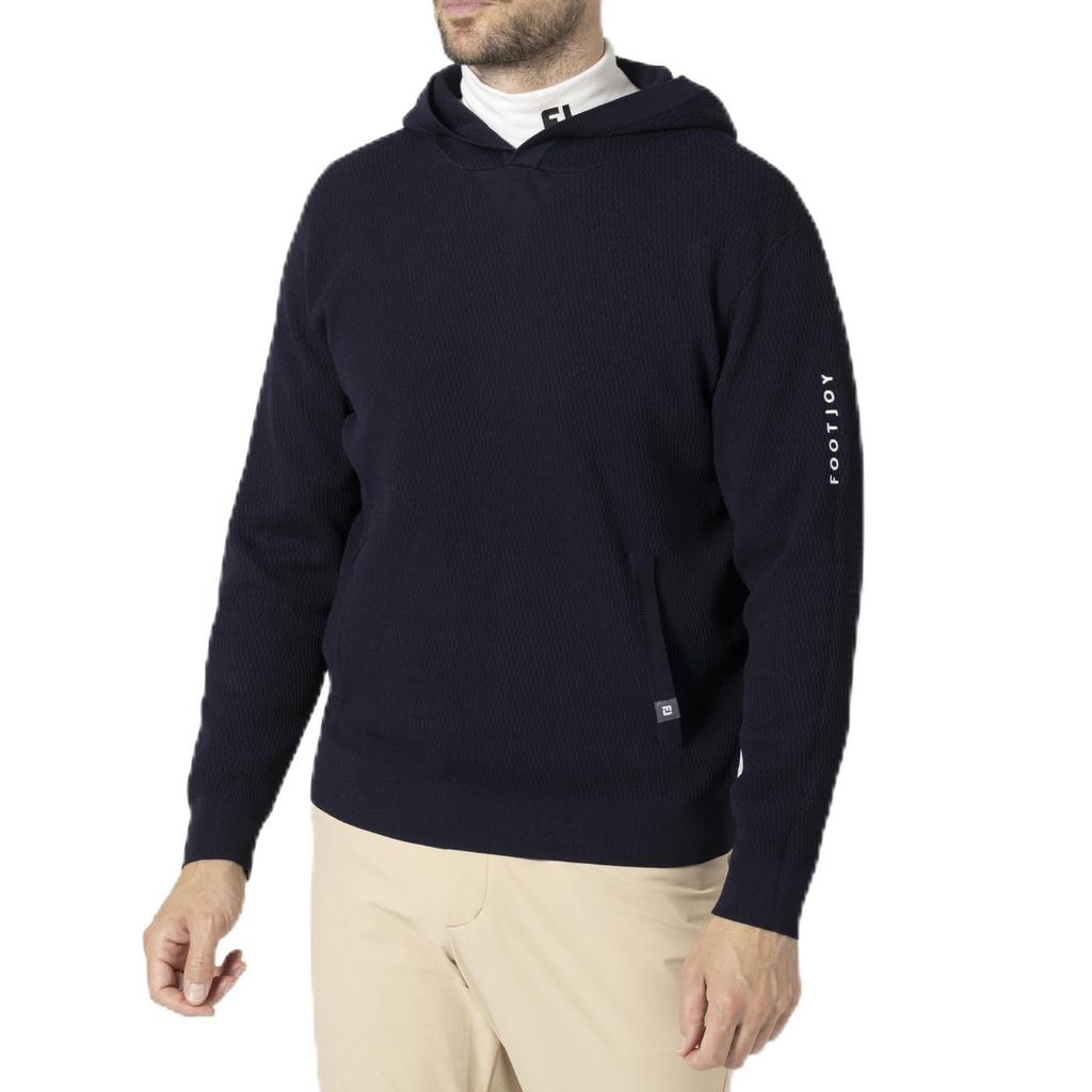 FootJoy Men's Honeycomb Print Long Sleeve Pullover Hoodie Sweater, Navy, Size M (FJ-F24-M03, 32210-M)