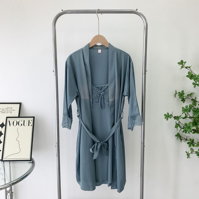 

Silk Two-Piece Pajamas Women s Fancy Braces Long Sleeve Spring/Summer New Arrival Special Home Wear Retro Sexy Pajamas Blue blemish XL
