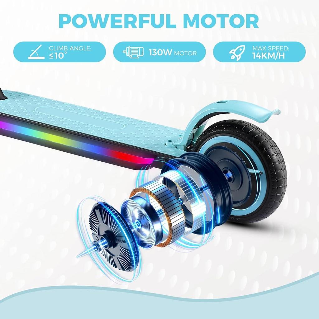 Elektroroller, Kinderroller, 130W Motor, 24V 2,5Ah Akku, 6,5" Reifen, Maximale Reichweite 8 KM, Maximal 14 KM/H, LED-Display, Faltbarer Elektroroller Kinder