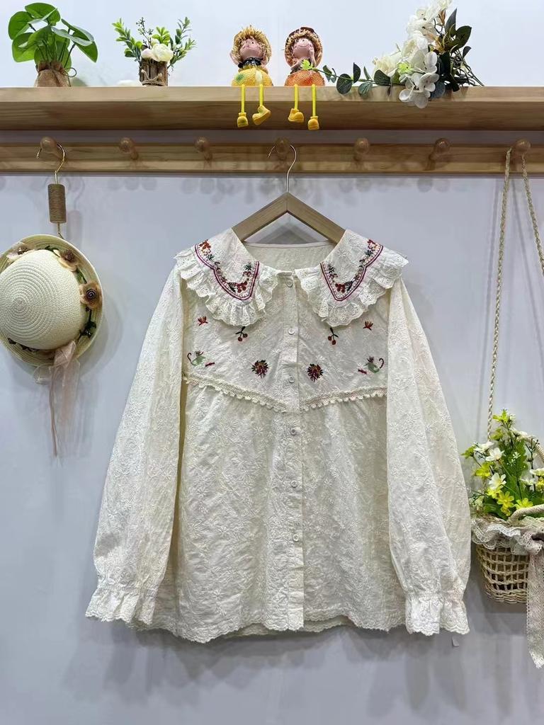 1116 Spring New Women's Lapel Japanese Cotton and Linen Shirt Loose Shirt Versatile Top Literary Style Mori
