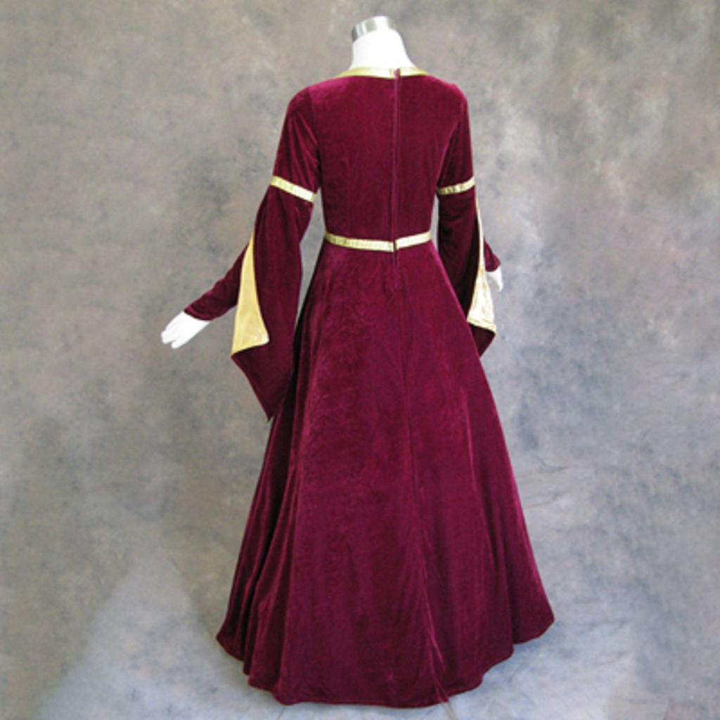 Women's Halloween Fashion Gold Velvet Vintage Leaf Sleeves Long Swing Dress